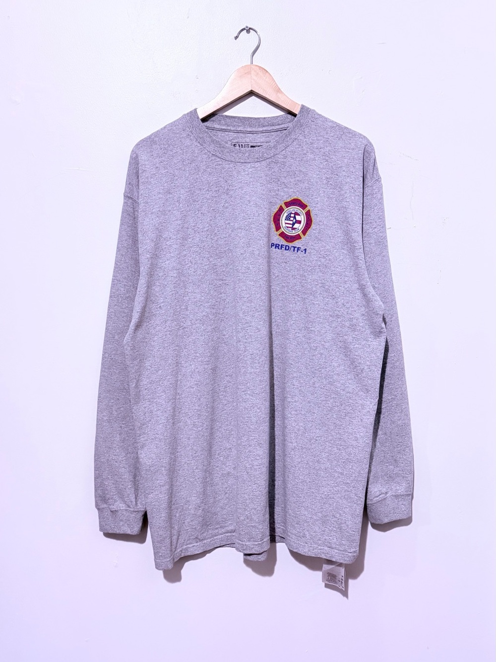 5.11 Tactical Heather Gray Long Sleeve Tee with Embroidered Patch